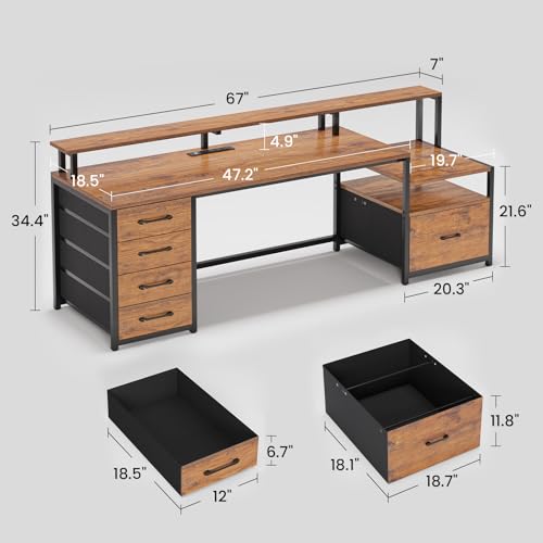 66'' Computer Desk with 5 Drawer, Power Outlet for Home Office, view 3