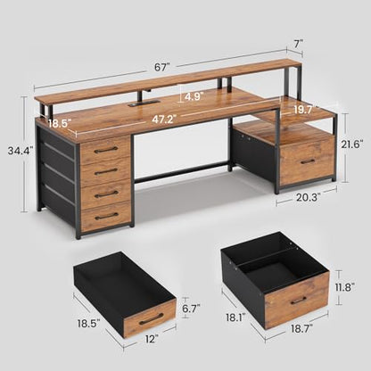 66'' Computer Desk with 5 Drawer, Power Outlet for Home Office, view 3