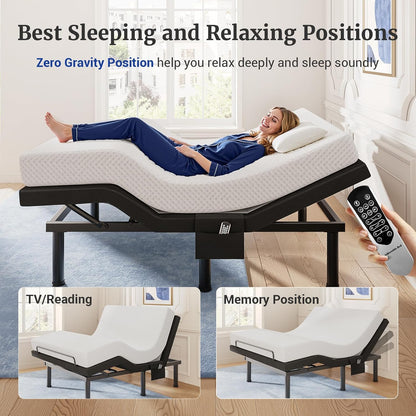 T600 Adjustable Bed Frame Split King Size with Remote & Massage - Syncable Electric Beds Bases, Zero Gravity, Dual Side USB, Nightlight, Quiet Motor, 5 Min Easy Assembly