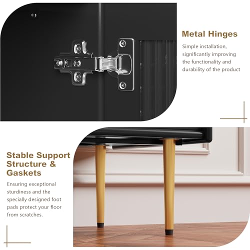 Modern 60” TV Stand for 55/60/65 inches TVs, Glass Door TV Console Table with Drawers, Entertainment Center with Storage, Black Television Stands, Wood Media TV Cabinet, Living Room