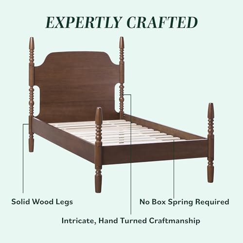 EZ Assembly Traditional Wood Spindle Bed, Vintage Bed Frame, No Box Spring Required, Twin Bed Frame with Headboard, Twin Size, Dark Brown