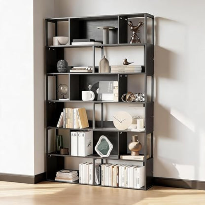 6-Tier Bookshelf, Tall Geometric Bookcase, view 2