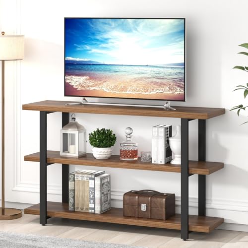 Console Tables for Entryway, Modern Wood and Metal Sofa Table with Storage Shelves for Living Room, Hallway, Entrance, or Behind Couch, Rustic Walnut, 47 Inch