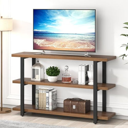 Console Tables for Entryway, Modern Wood and Metal Sofa Table with Storage Shelves for Living Room, Hallway, Entrance, or Behind Couch, Rustic Walnut, 47 Inch