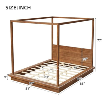 VilroCaz King Size 4-Poster Canopy Platform Bed with Headboard, view 4