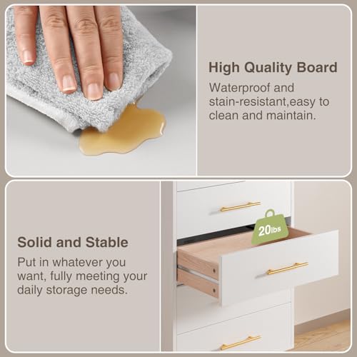 5 Drawer Dresser, Tall Dresser, White, view 7