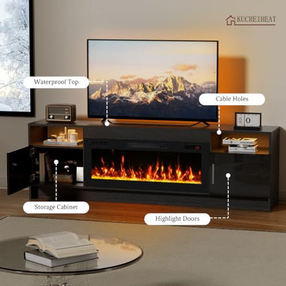 TV Stand with Fireplace and Led Light-Black Entertainment Center for 75+ inch, view 7
