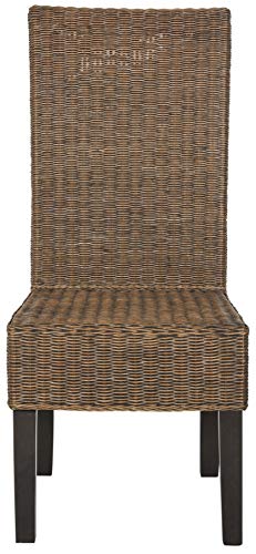 SAFAVIEH Furniture - Arjun Wicker Dining Chair Set of 2 - Brown & Multi - Rattan - Coastal Woven Design - Ideal for Dining Room, Kitchen, 17.7" Seat Height (SEA8013C-SET2)