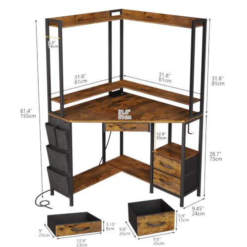 Corner Desk with Drawers Shelves, Office Desk with Hutch, view 3