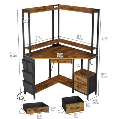 Corner Desk with Drawers Shelves, Office Desk with Hutch, view 3
