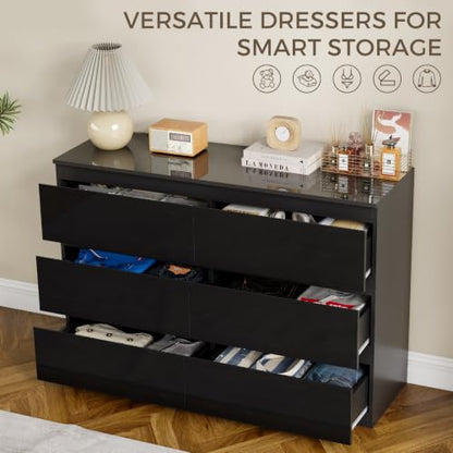 6 Drawer Dresser for Bedroom, 47" Wide Black Wood Chest for Storage, view 6