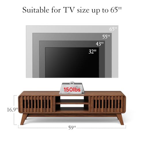 59 Inch Mid Century Modern TV Stand for 65 Inch TV (Walnut), view 3