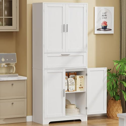 67" Tall Storage Cabinet, Rattan Cabinet with 2 Adjustable Shelves & Large Drawer, Pantry Cabinets for Kitchen, Living Room, Home Office, Natural | Adjustable Shelf