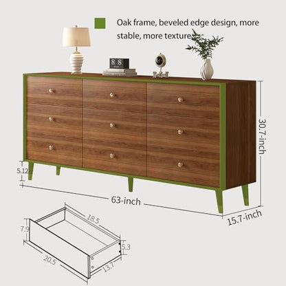 Dresser for Bedroom, 63 Inch 9 Drawer Wooden Chest of Drawers, view 3