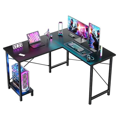 L Shaped Desk, Computer Gaming Desks Corner Office Table with CPU Shelf for Home Study Writing Work Station 50 Inch, Sturdy Modern Design, Ideal for PC Setup, Study, and Home Office Use, Black