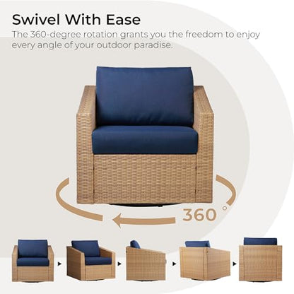 CHITA 5 Pieces Swivel Wicker Patio Furniture Set, Outdoor Conversation Set | All-weather Resin Wicker, 360° Swivel Chairs, 5.1" Thick Cushion, Olefin Covers, Steel Frame, 350 Lb Chair Capacity
