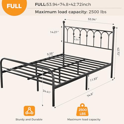 Heavy Duty Black Bed Frame with Storage and Slats, view 3