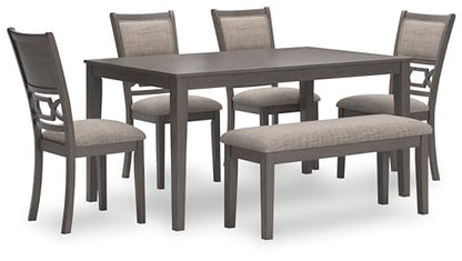 Signature Design by Ashley Wrenning Diamond Patterned Dining Table Set, 4 Upholstered Chairs and Bench, Seats 6, Wood, Gray