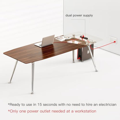 Writing Computer Desk, 60-Inch Large Executive Desk Office Workstation with Chrome-Plated Legs and Built-in Power Outlet, Writing Table Business Furniture, Modern Minimalist Style for Home Office
