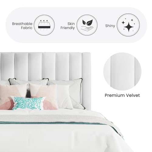 Queen Bed Frame/Velvet Upholstered Platform Bed Frame with Headboard/Strong, view 7