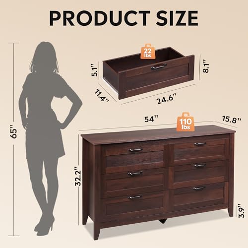 6-Drawer 53.98" W Wooden TV Stand for TVs up to 65 Inches, Brown, view 4