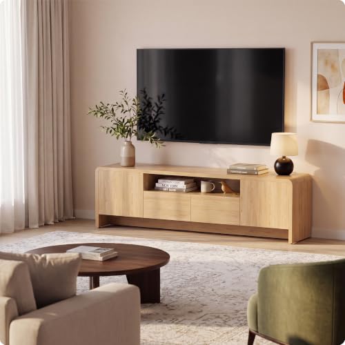 70" Curved TV Stand for 75 Inch TV, Modern Wood Media Console, view 8