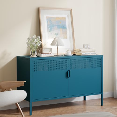 Metal Storage Cabinet with 2 Doors & Adjustable Shelves, Blue, view 4