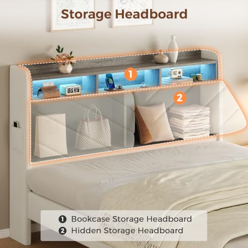 Beige Queen Size Velvet Bed Frame with Ergonomic Headboard, view 6