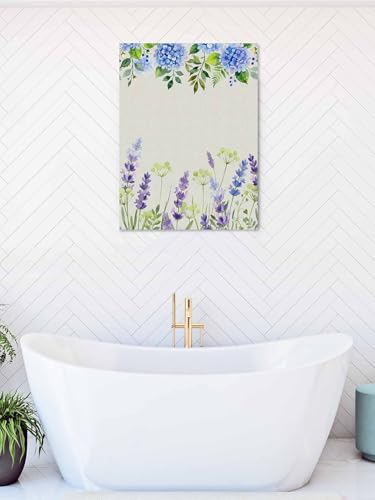 Blue Hydrangea Purple Lavender Canvas Wall Art Prints,48"x32" Framed Picture Artwork Pastoral Flower Leaf Retro Linen Printed Canvas Oil Painting for Living Room Bedroom Office,Ready to Hang