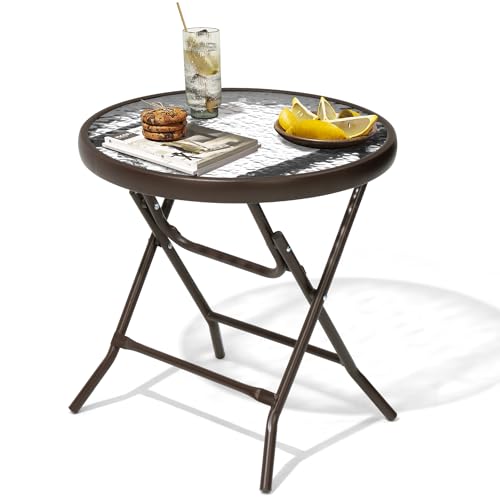 Outdoor Side Table - Small Patio End Table All Weather, Patio Furniture Sets and Outside Furniture for Pool, Balcony, Deck, Porch, Brown