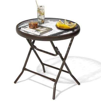 Outdoor Side Table - Small Patio End Table All Weather, Patio Furniture Sets and Outside Furniture for Pool, Balcony, Deck, Porch, Brown