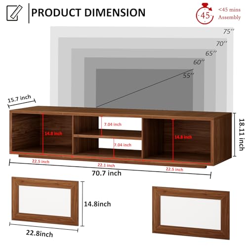 TV Stand for TVs up to 75", TV Cabinet with Storage, Walnut, 70 Inch, view 3