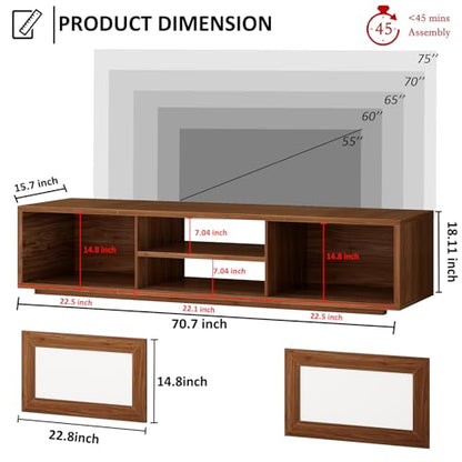 TV Stand for TVs up to 75", TV Cabinet with Storage, Walnut, 70 Inch, view 3