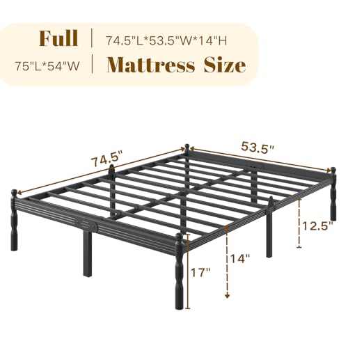 Heavy Duty Full Size Bed Frame, 14" Black Metal with Storage, view 3