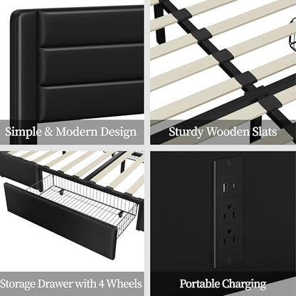 King Upholstered Bed Frame with Storage & Charging, view 8