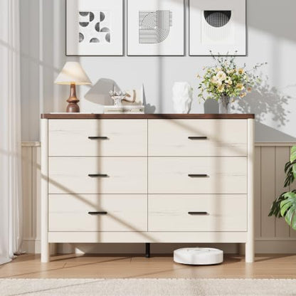 6 Drawer Dresser, Wooden Storage Chest of Drawers, White & Brown, view 4