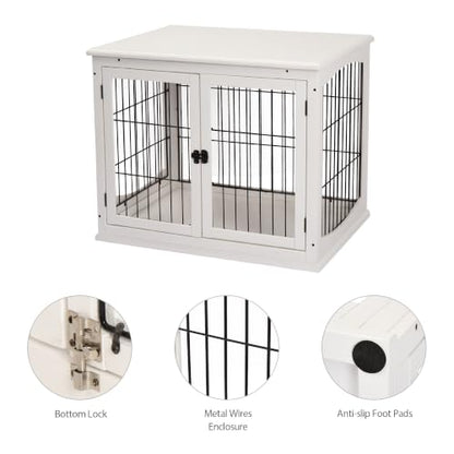 Dog Crate Furniture 32" Small Dog Cage End Table with 2 Doors White, view 7