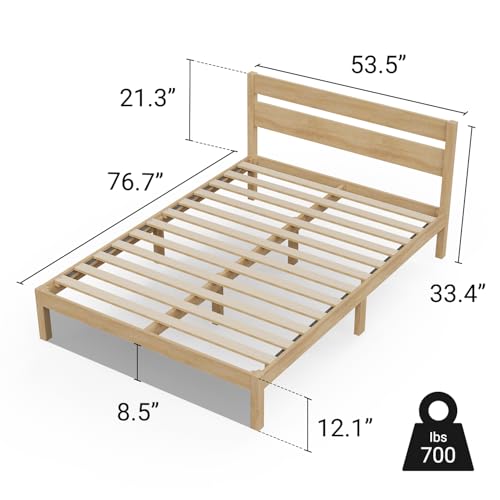 Full Bed Frame with Headboard Classic Wood Platform, Noise Free, view 3
