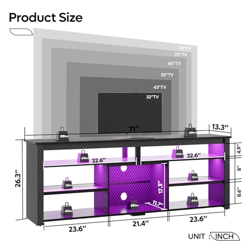 Tall TV Stand for 75 inch TV, LED Entertainment Center, view 3