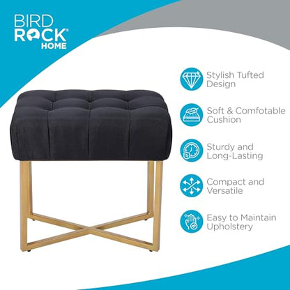 Rectangle Tufted Linen Ottoman Foot Rest - 19.7x11.82x17.73” Small Foot Stool with Legs - Padded Footrest Modern Ottomans for Living Room Furniture, Bedroom Footstool (Black)