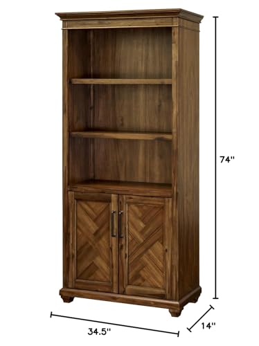 Wood Bookcase W/Doors Office Storage Fully Assembled in Brown
