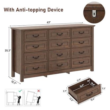 Farmhouse 12 Drawer Dresser for Bedroom, view 3