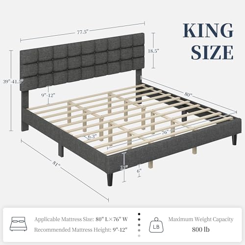 Yaheetech King Size Upholstered Tufted Bed Frame with Headboard, view 3