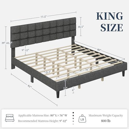 Yaheetech King Size Upholstered Tufted Bed Frame with Headboard, view 3