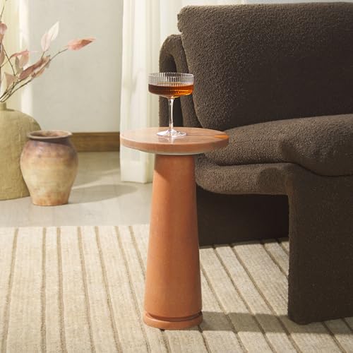 SAFAVIEH Furniture - Valentia Round Marble Accent Table - Coral - Marble Top - Glam Stone Pedestal Design - Ideal for Living Room, Bedroom, Entryway, 10" W x 10" D x 17.5" H (SFV9704H)