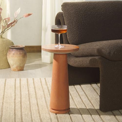 SAFAVIEH Furniture - Valentia Round Marble Accent Table - Coral - Marble Top - Glam Stone Pedestal Design - Ideal for Living Room, Bedroom, Entryway, 10" W x 10" D x 17.5" H (SFV9704H)