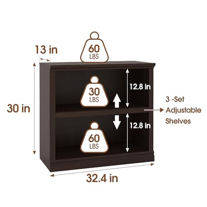 Bookcase, Open Storage Book Cases/Shelves, Floor Standing Indoor Furniture 2 Shelf Book case for Farmhouse Library Office Bedroom Kids, Dark Cherry - 2 Tier