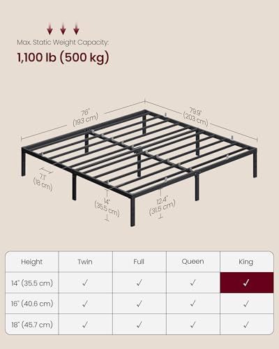 VASAGLE King Metal Bed Frame, 14 Inches Tall, 1100 lb Weight Capacity, view 3