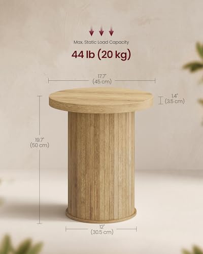 VASAGLE Round Side Table, Tambour End Table, Mid Century Modern Nightstand, Easy Assembly, for Small Spaces, Living Room, Bedroom, Home Office, 17.7 x 19.7 Inches, Natural Brown ULET295K101
