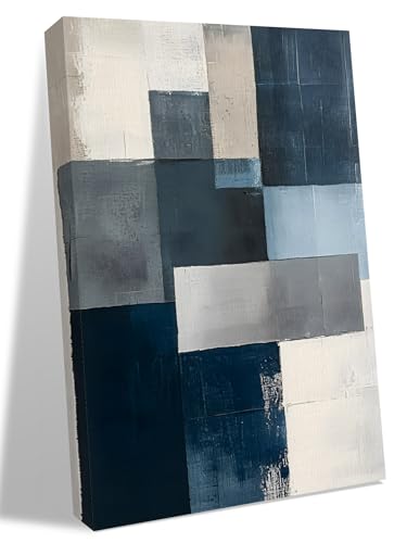 NuYeBiofx Gradient Blue Geometric Canvas Wall Art Prints,48"x32" Framed Picture Artwork Abstract Oil Painting Printed Canvas Oil Painting for Living Room Bedroom Office,Ready to Hang